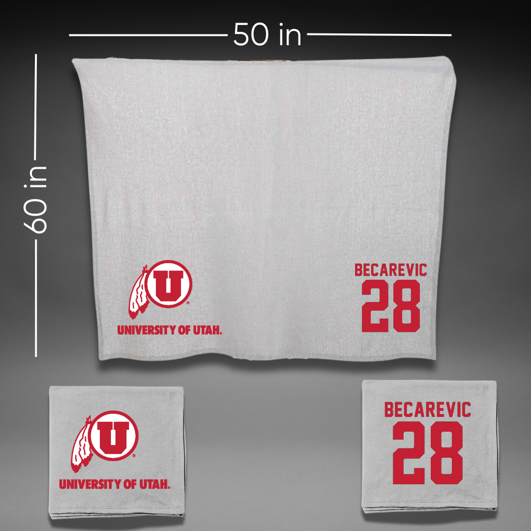 University of Utah Soccer Gray Blanket - #28 Mia Becarevic