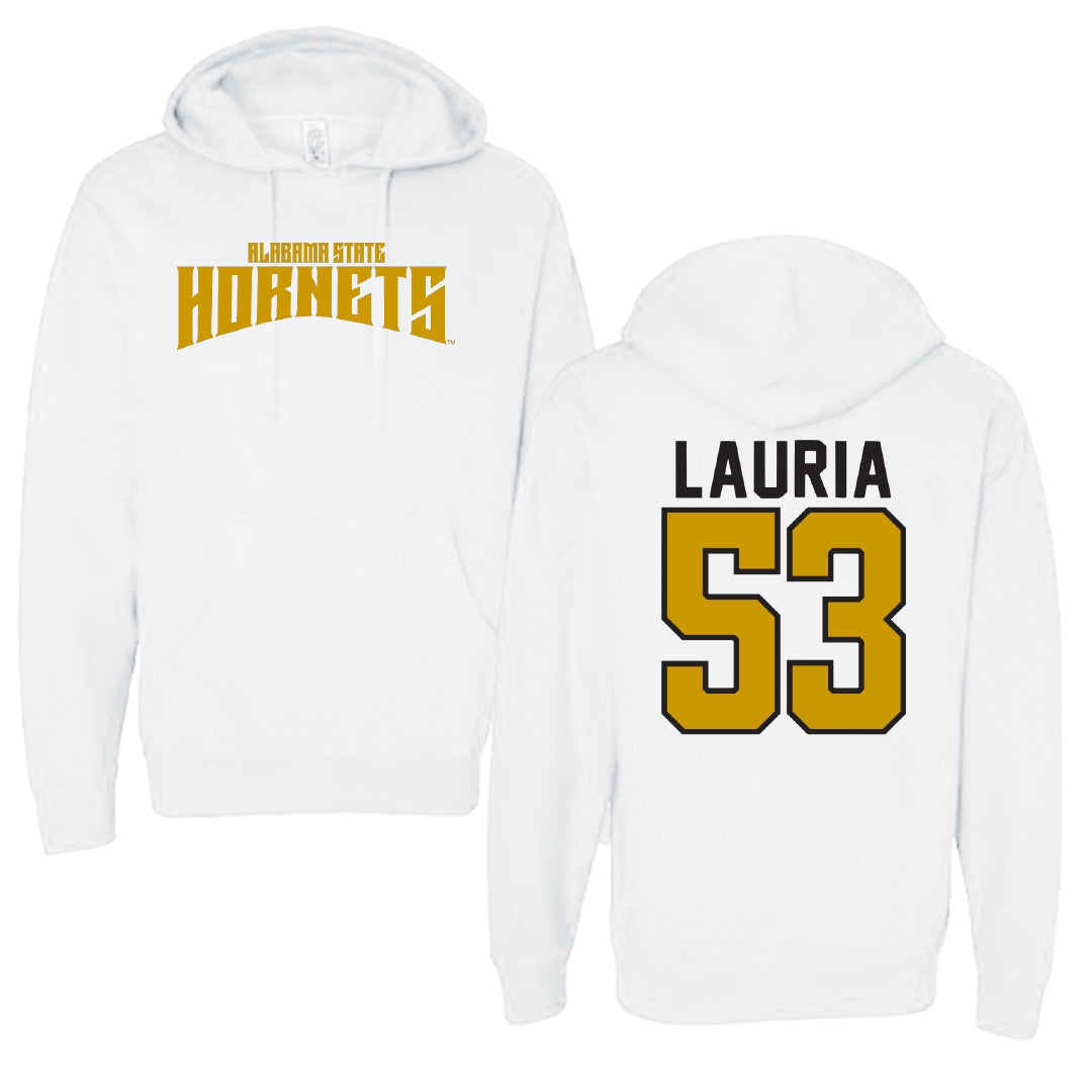 Alabama State University Football White Classic Hoodie - #53 Thomas Lauria