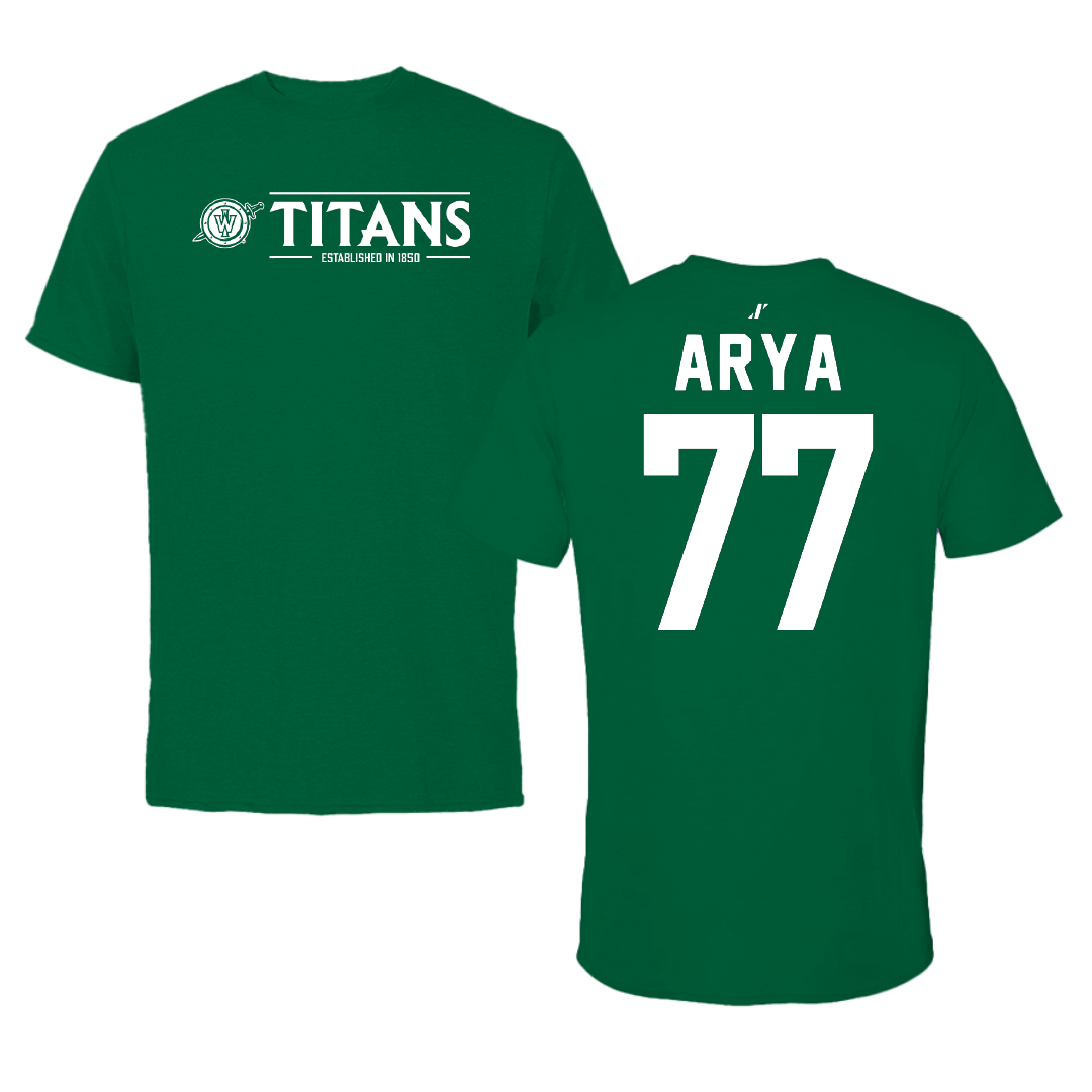 Illinois Wesleyan University Football Green General Tee - #77 Justin Arya