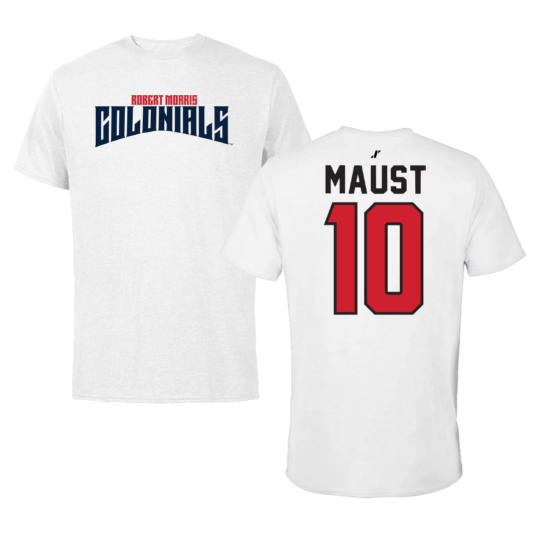 Robert Morris University Ice Hockey White Classic Tee - #10 Paul Maust