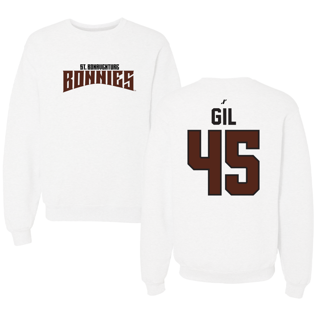 St. Bonaventure University Baseball White Classic Crewneck - #45 Samuel Gil