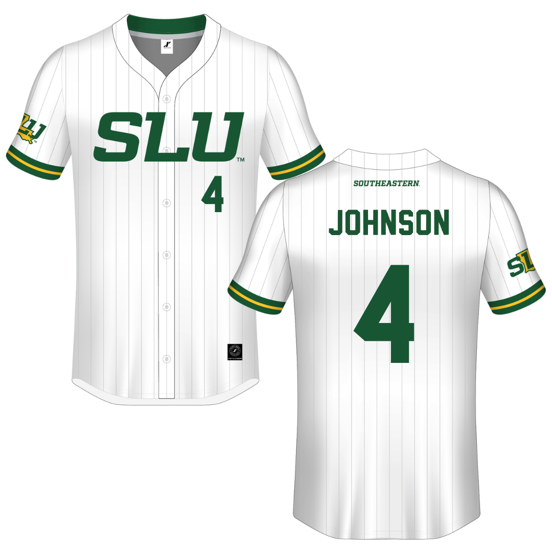 Southeastern Louisiana University White Pinstripe Button-Down Jersey - #4 Lexi Johnson