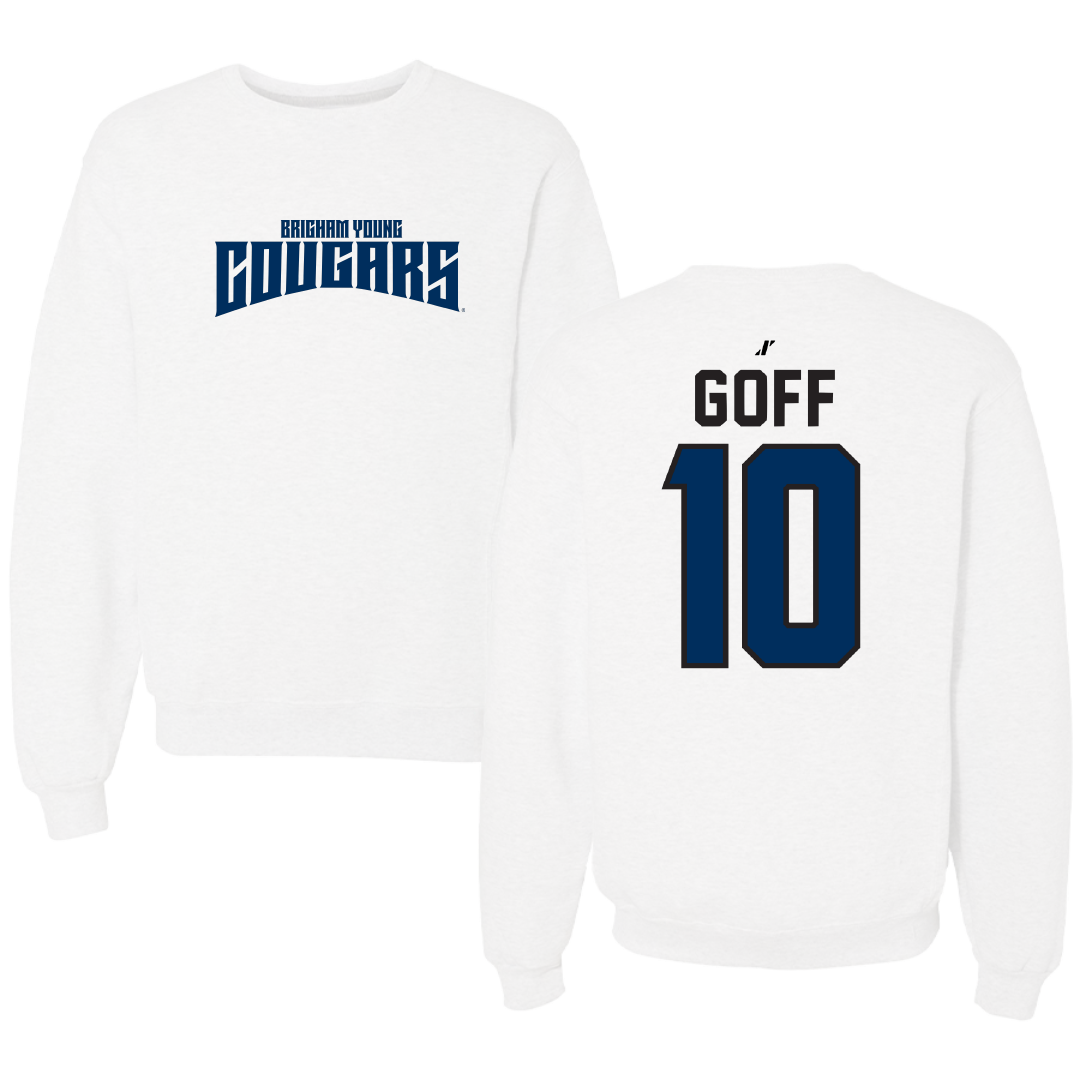 Brigham Young University Baseball White Classic Crewneck - #10 Parker Goff