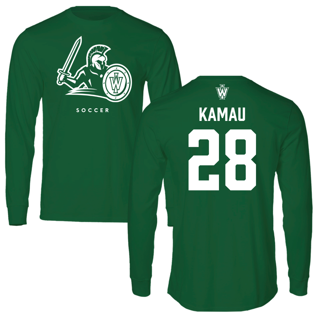 Illinois Wesleyan University Soccer Kelly Green Performance Long Sleeve - #28 Kalabi Kamau