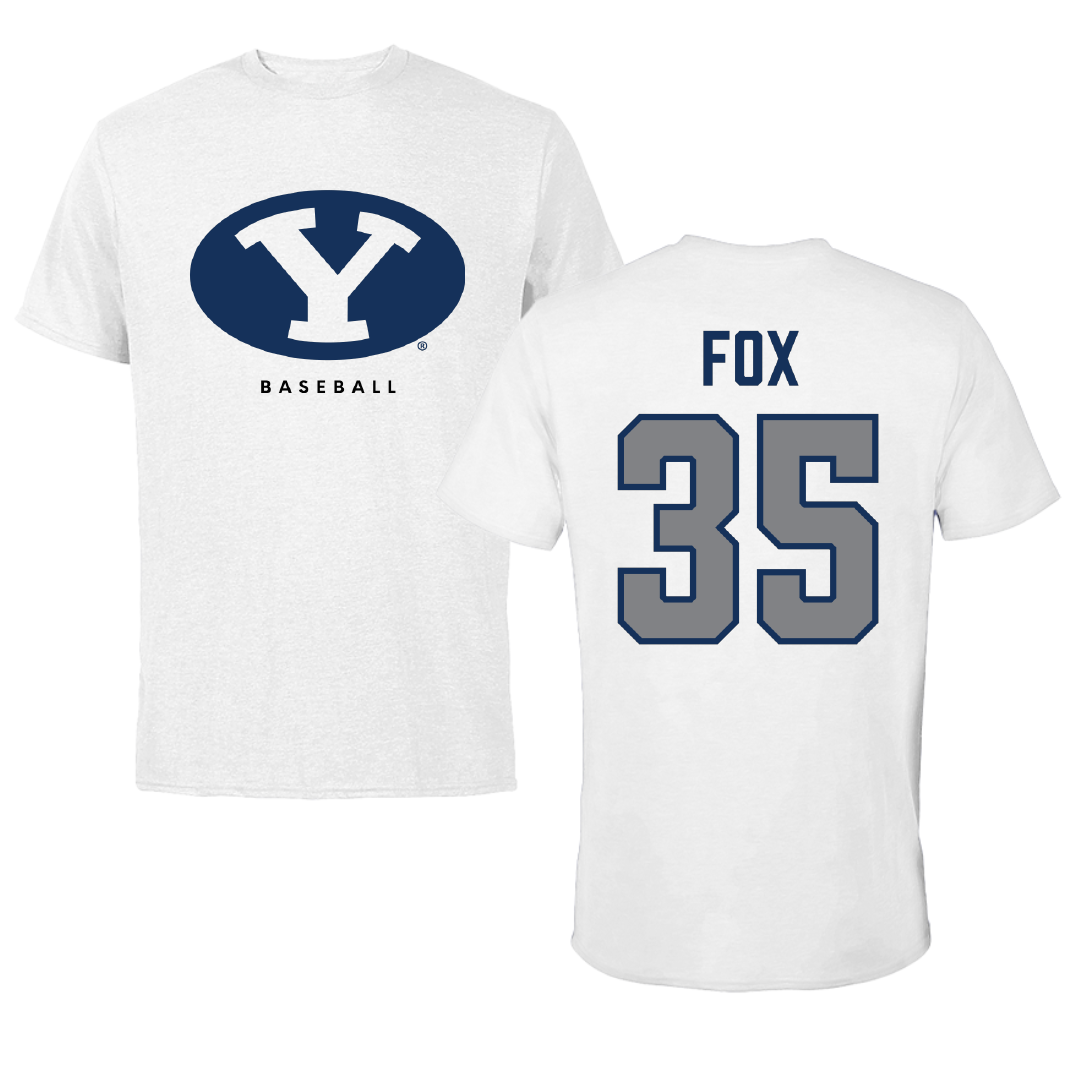 Brigham Young University Baseball White Performance Tee - #35 Matthew Fox