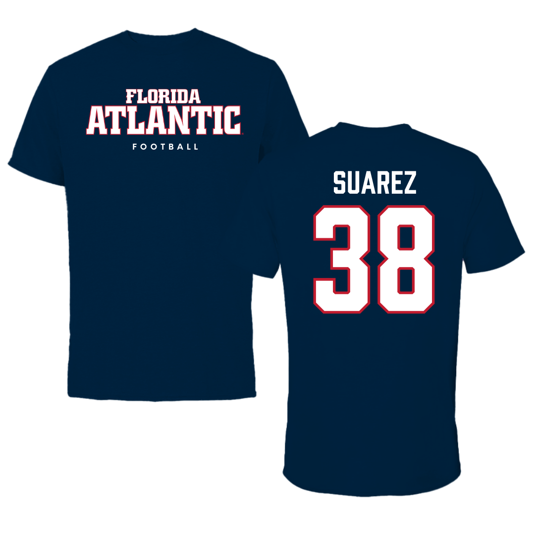 Florida Atlantic University Football Navy Block Tee - #38 Morgan Suarez
