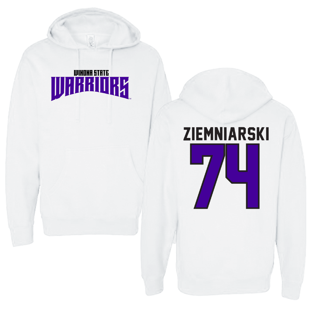 Winona State University Football White Classic Hoodie - #74 Jake Ziemniarski
