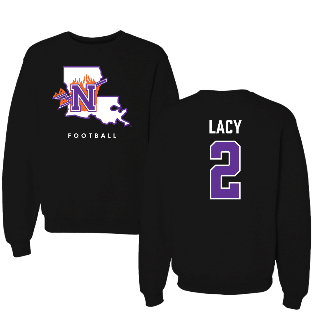 Northwestern State University Football Black Block Crewneck - #2 Kennieth Lacy