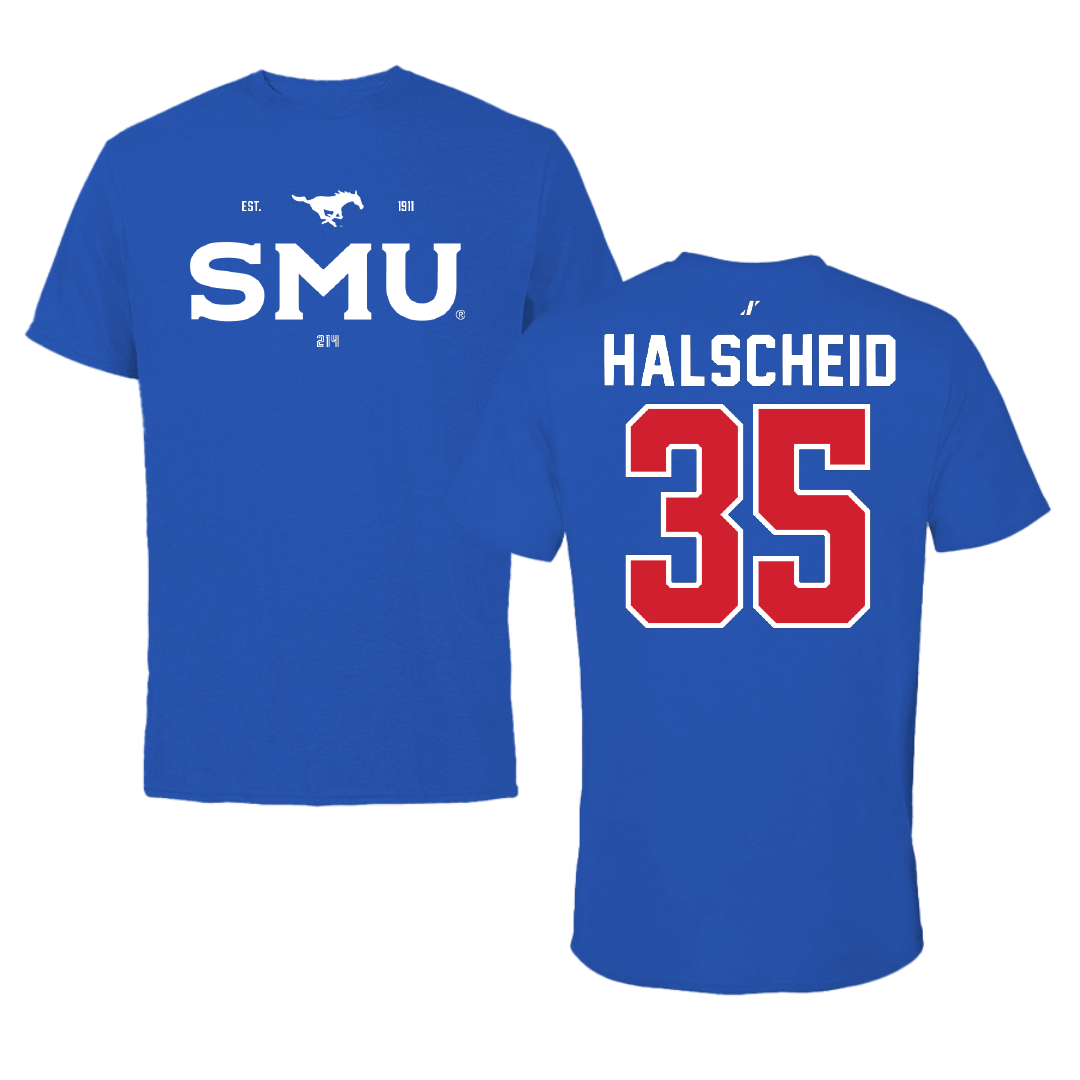 Southern Methodist University Soccer Blue General Performance Tee - #35 Hayden Halscheid