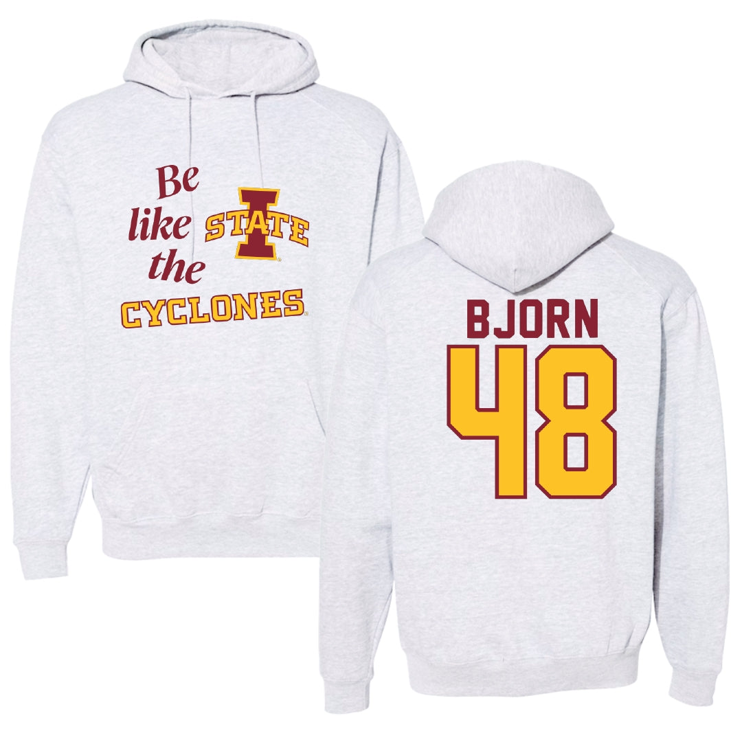 Iowa State University Football Light Gray Be Like Us Hoodie - #48 Jack Bjorn