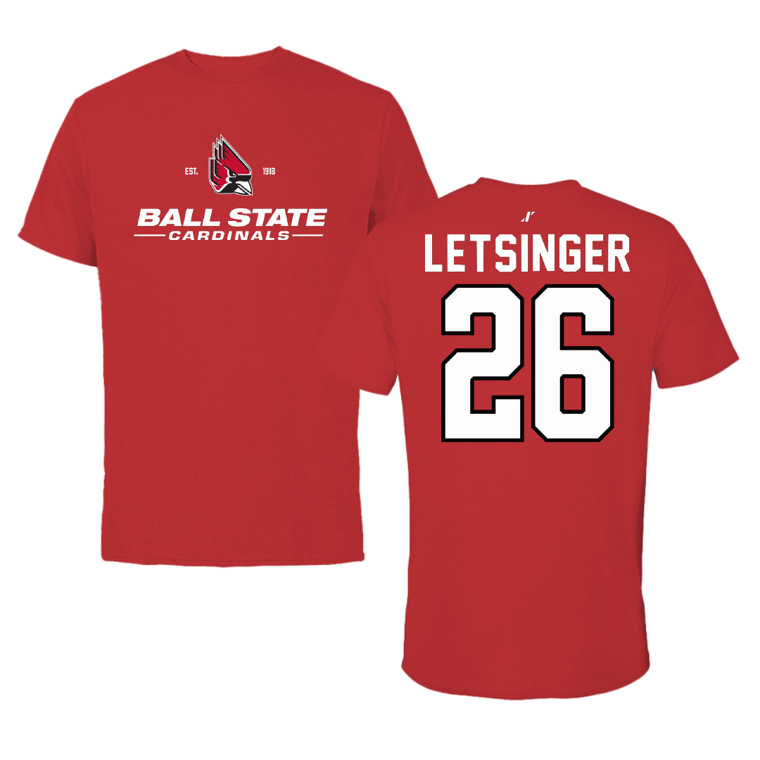 Ball State University Baseball Red General Performance Tee - #26 Lucas Letsinger