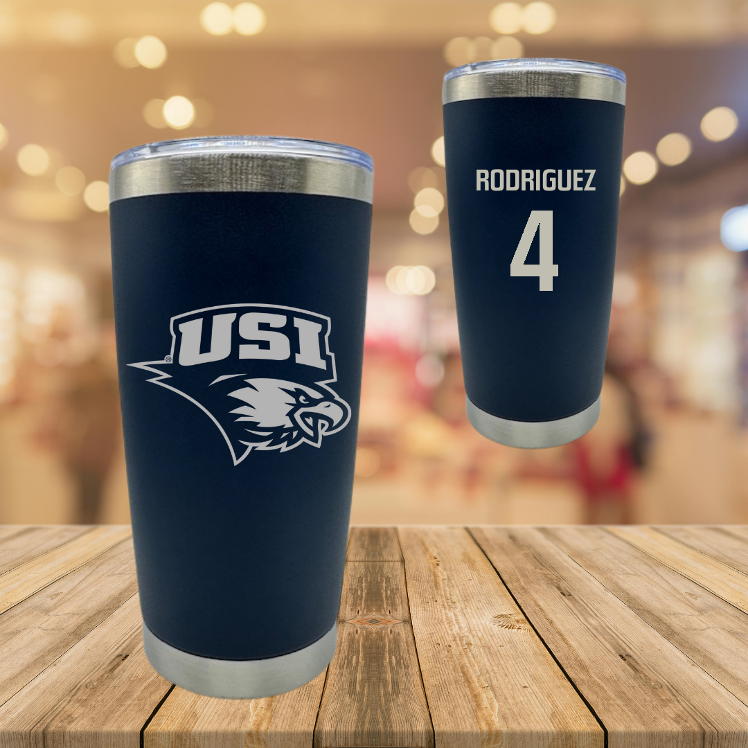 University of Southern Indiana Soccer Navy Stainless Steel Tumbler - #4 Diego Rodriguez