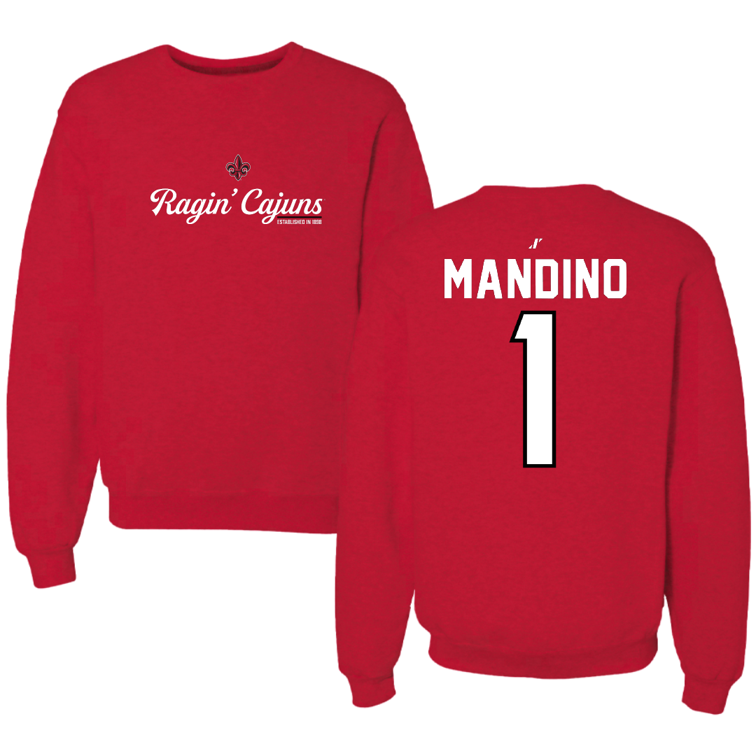 University of Louisiana at Lafayette Baseball Red General Crewneck - #1 Maddox Mandino