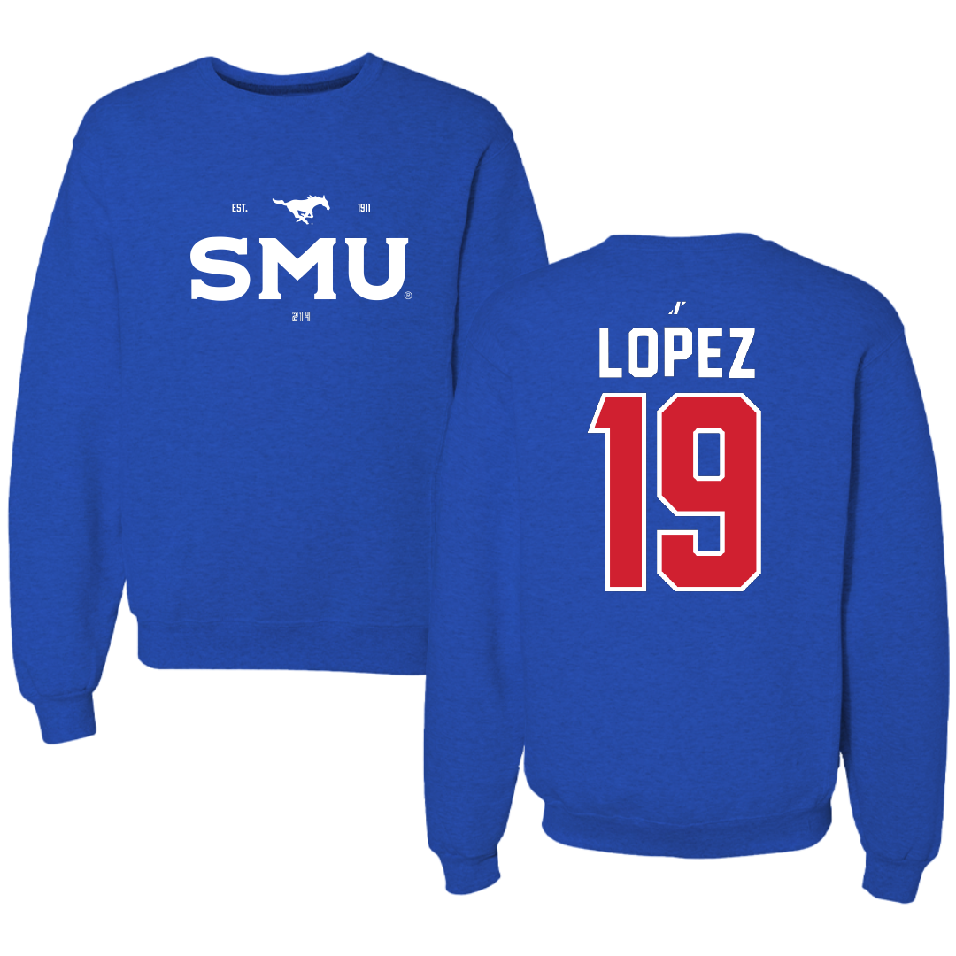 Southern Methodist University Soccer Blue General Crewneck - #19 Milton Lopez