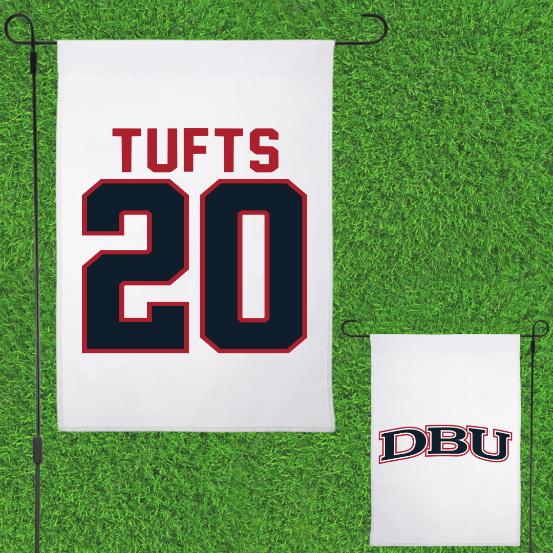 Dallas Baptist University Soccer White Garden Flag - #20 Taylor Tufts