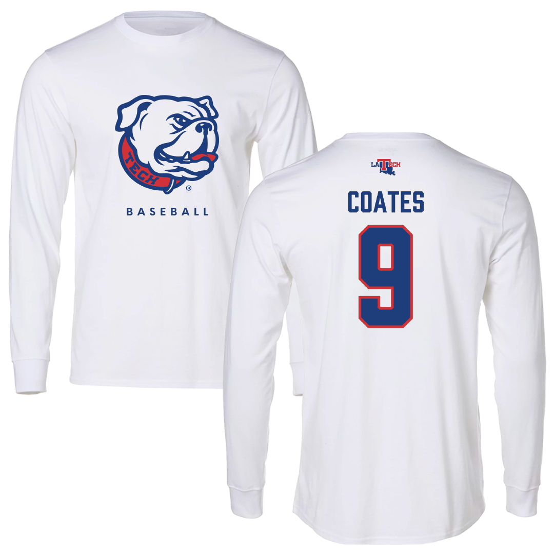 Louisiana Tech University Baseball White Performance Long Sleeve - #9 Colton Coates