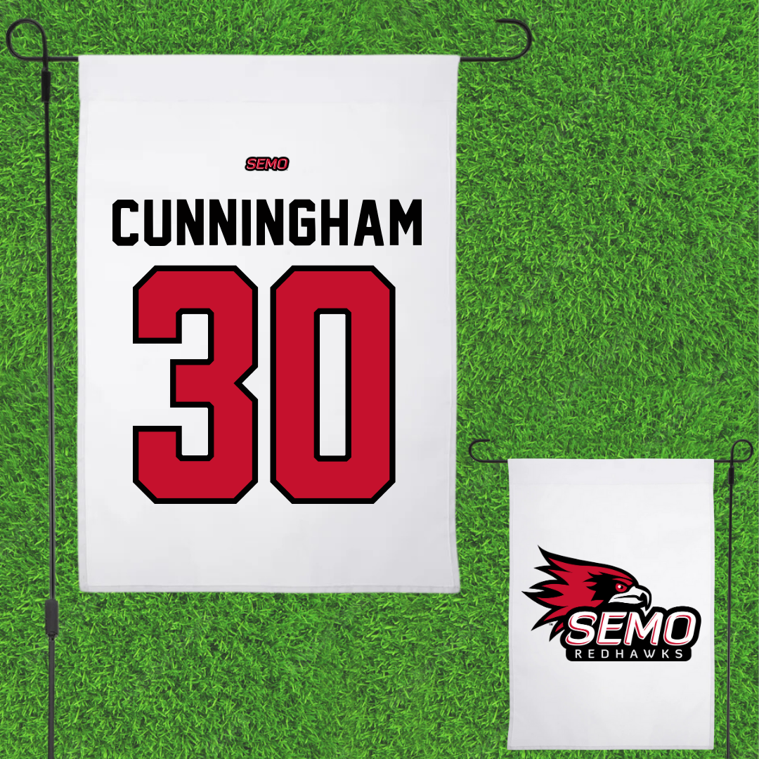 Southeast Missouri State University Football White Garden Flag - #30 Judd Cunningham