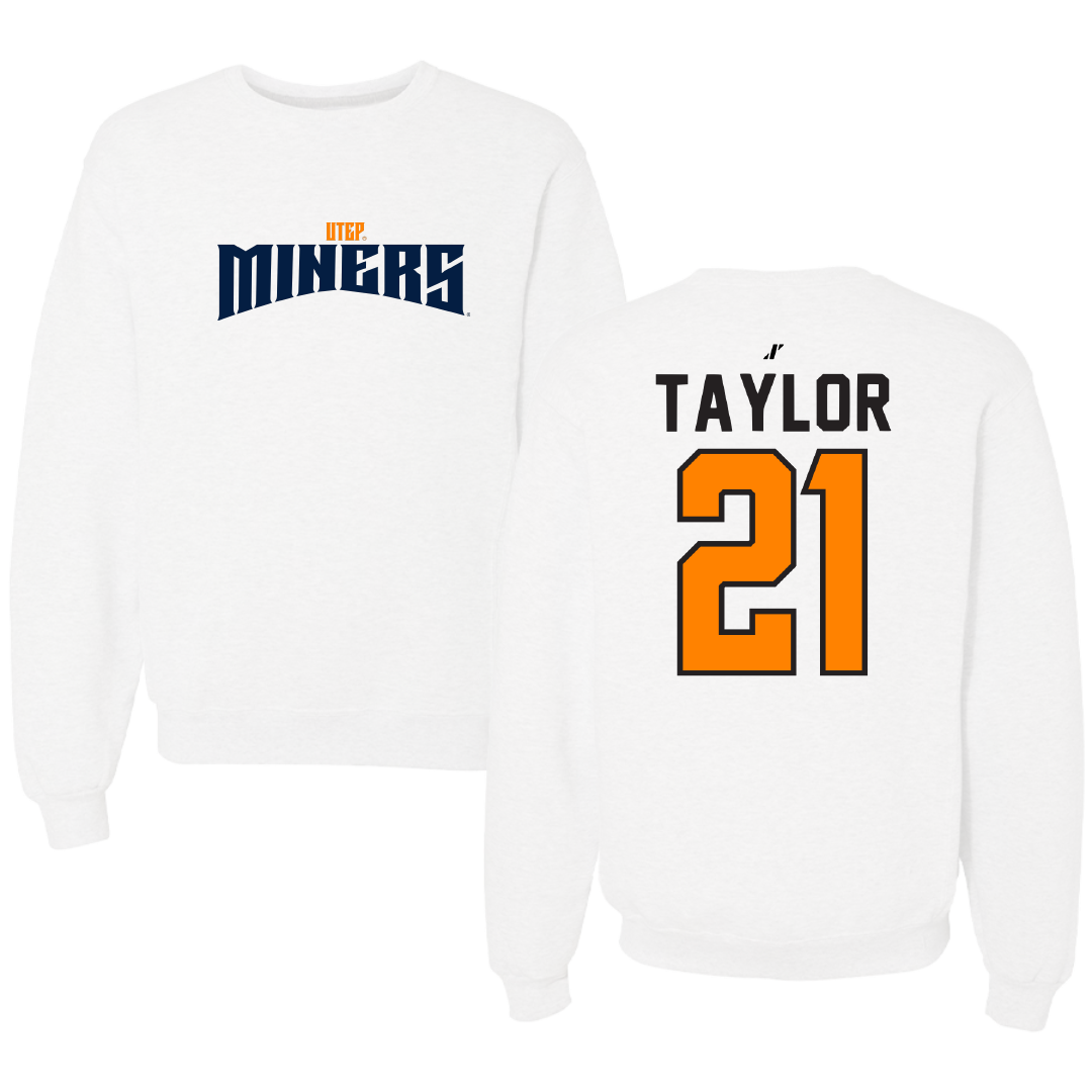 University of Texas at El Paso Football White Classic Crewneck - #21 Marquez Taylor