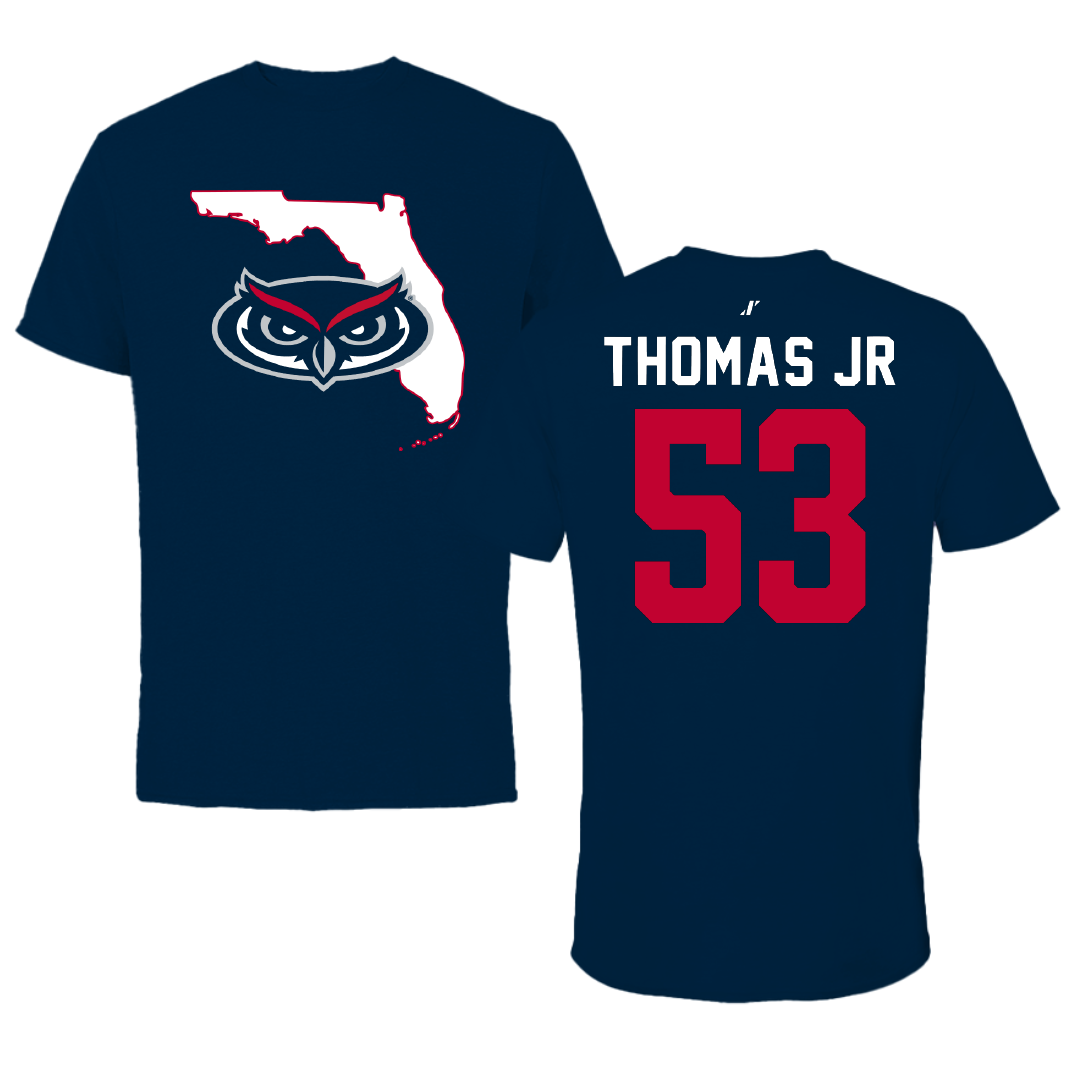 Florida Atlantic University Football Navy State Tee - #53 Richard Thomas Jr
