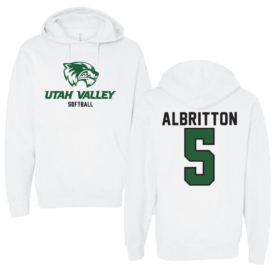 Utah Valley University Softball White Classic Hoodie - #5 Danyé Albritton