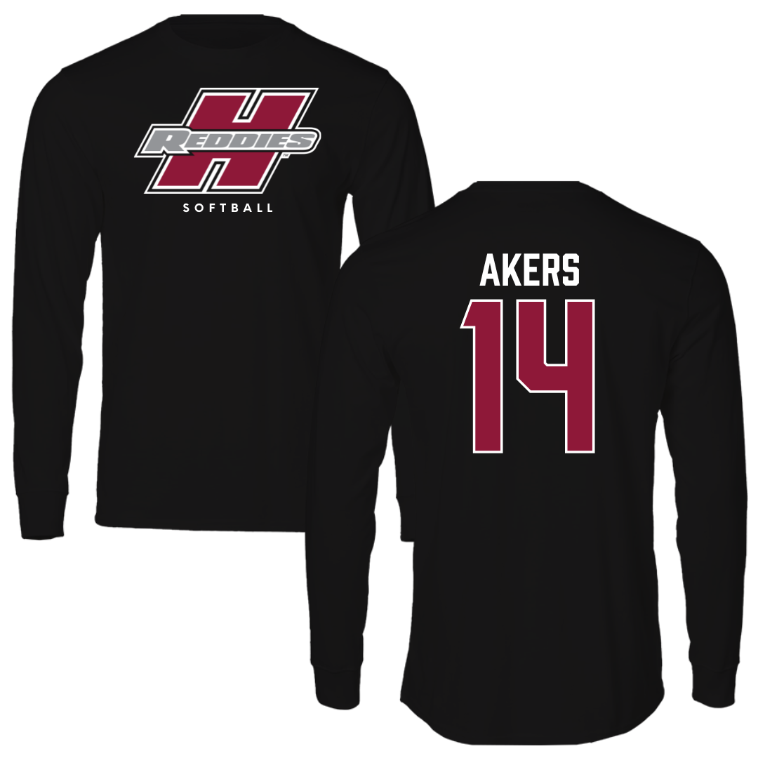 Henderson State University Softball Black Performance Long Sleeve - #14 Hilary Akers