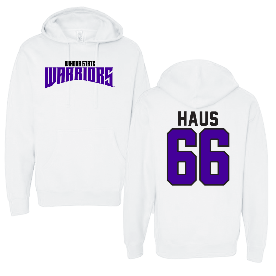 Winona State University Football White Classic Hoodie - #66 Blake Haus