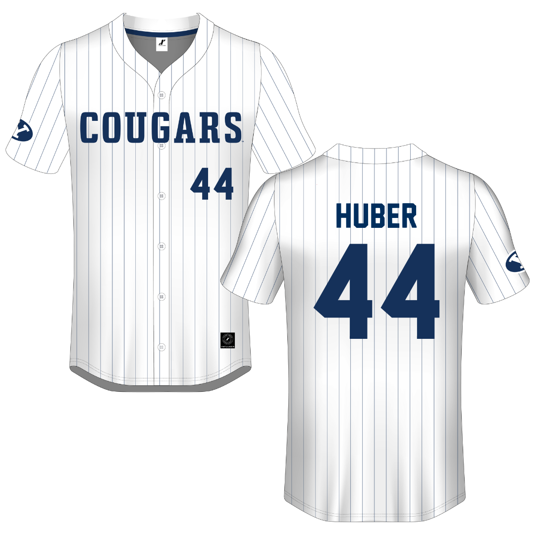 Brigham Young University White Pinstripe Button-Down Jersey - #44 Hina Huber