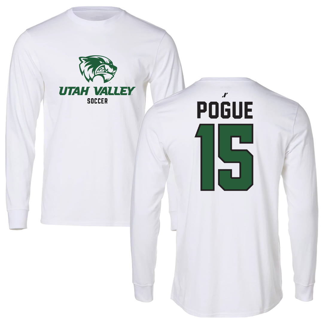 Utah Valley University Soccer White Classic Long Sleeve - #15 Noah Pogue