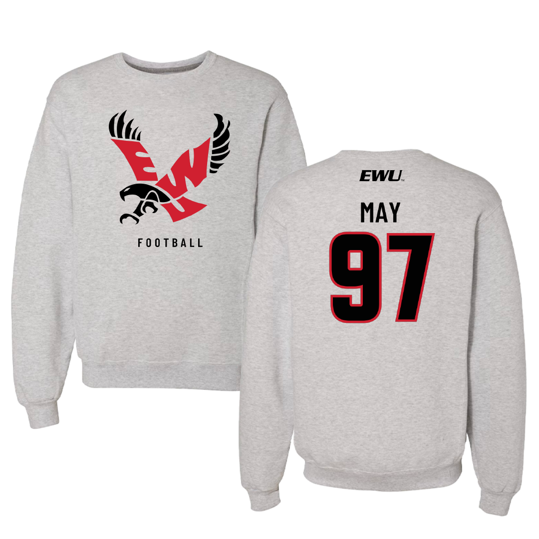 Eastern Washington University Football Gray Crewneck - #97 Tariq May