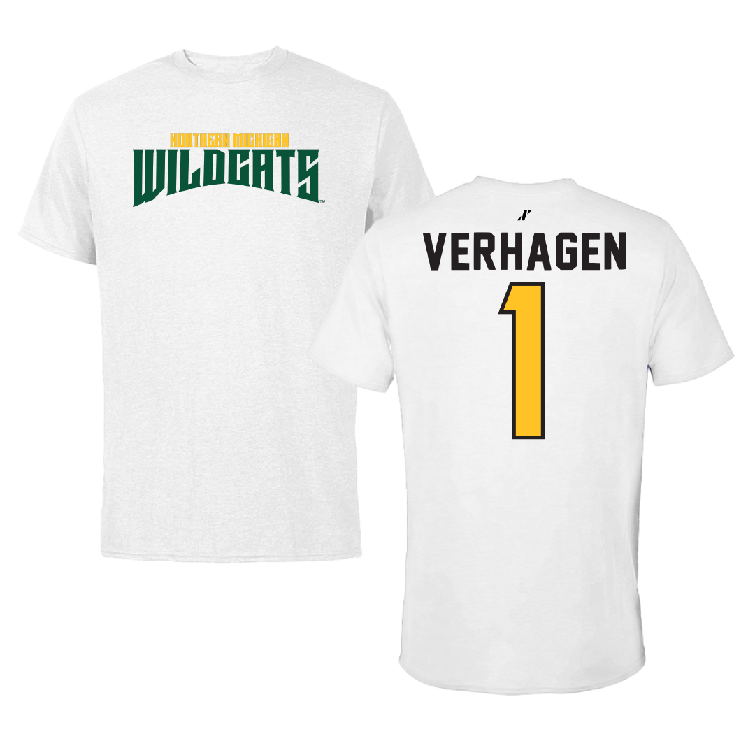 Northern Michigan University Basketball White Classic Tee - #1 Casey Verhagen