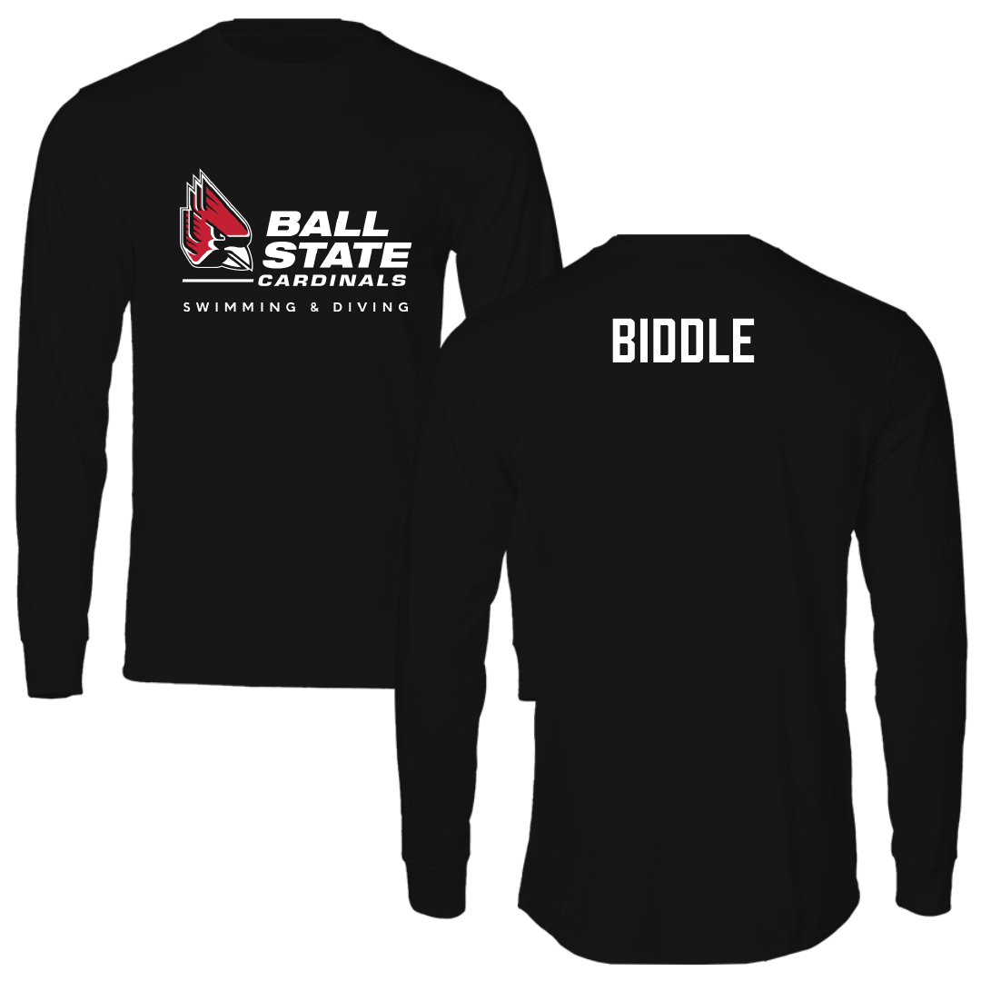 Ball State University Swimming & Diving Black Performance Long Sleeve - Aidan Biddle