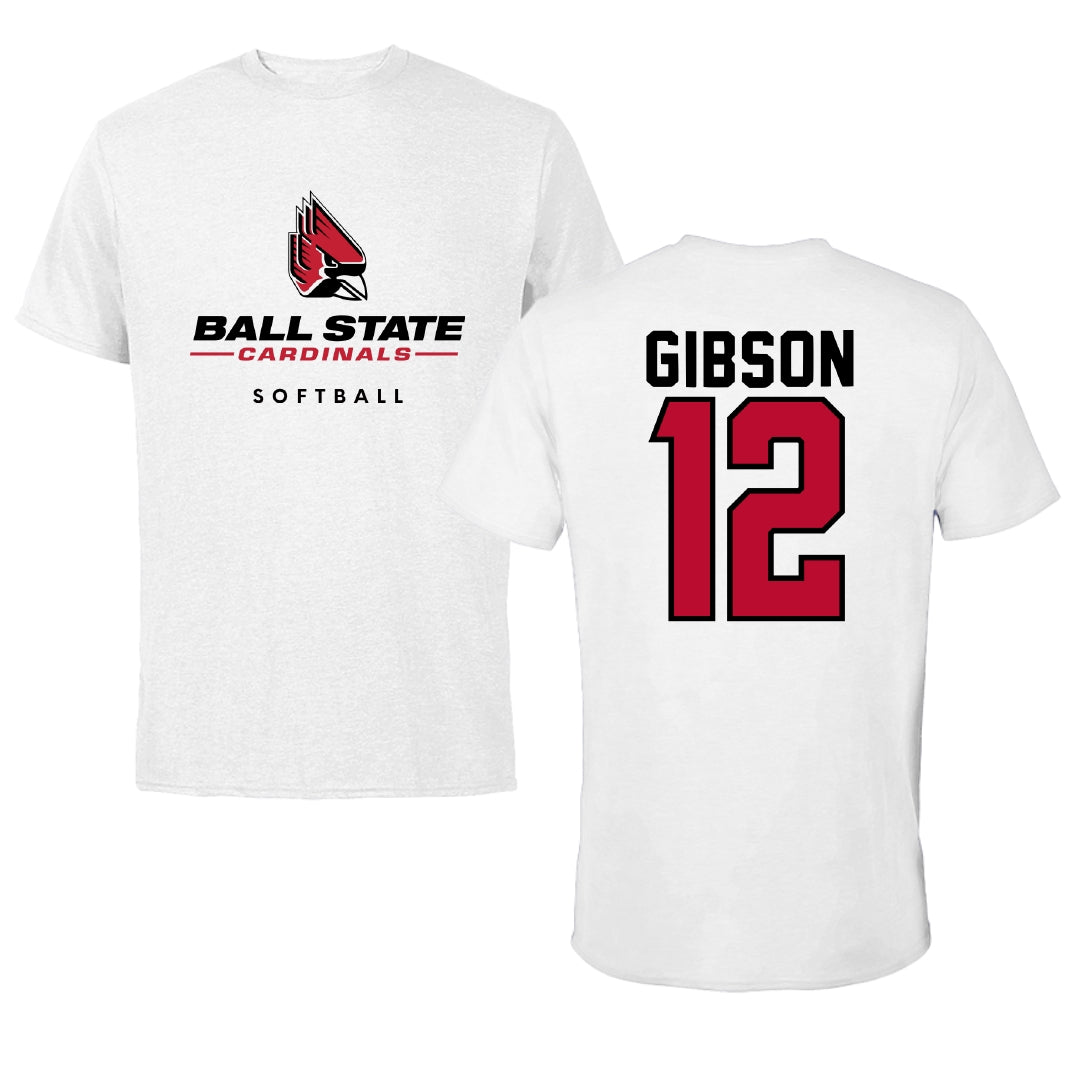 Ball State University Softball White Tee - #12 Kaitlyn Gibson