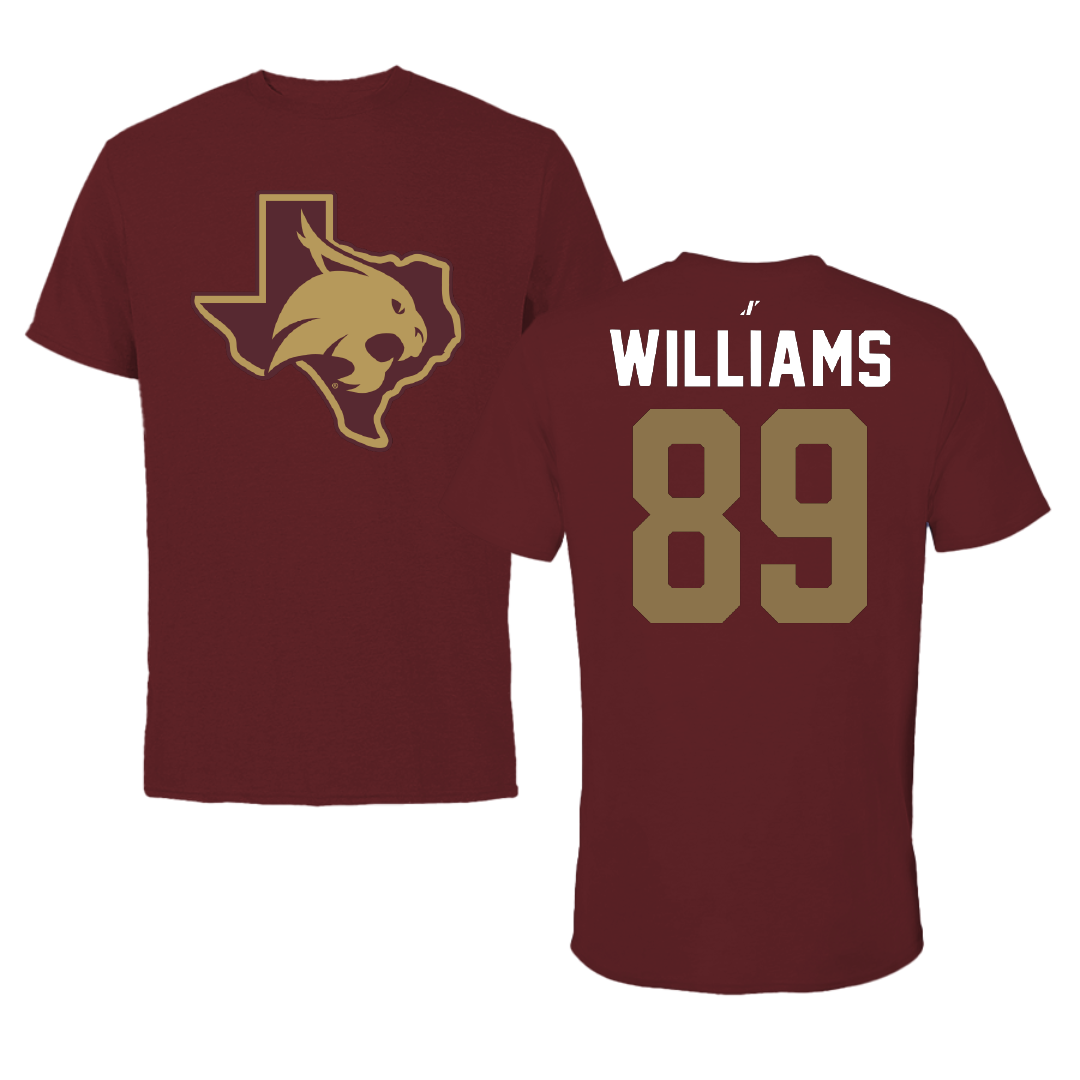 Texas State University Football Maroon State Tee - #89 Jordan Williams