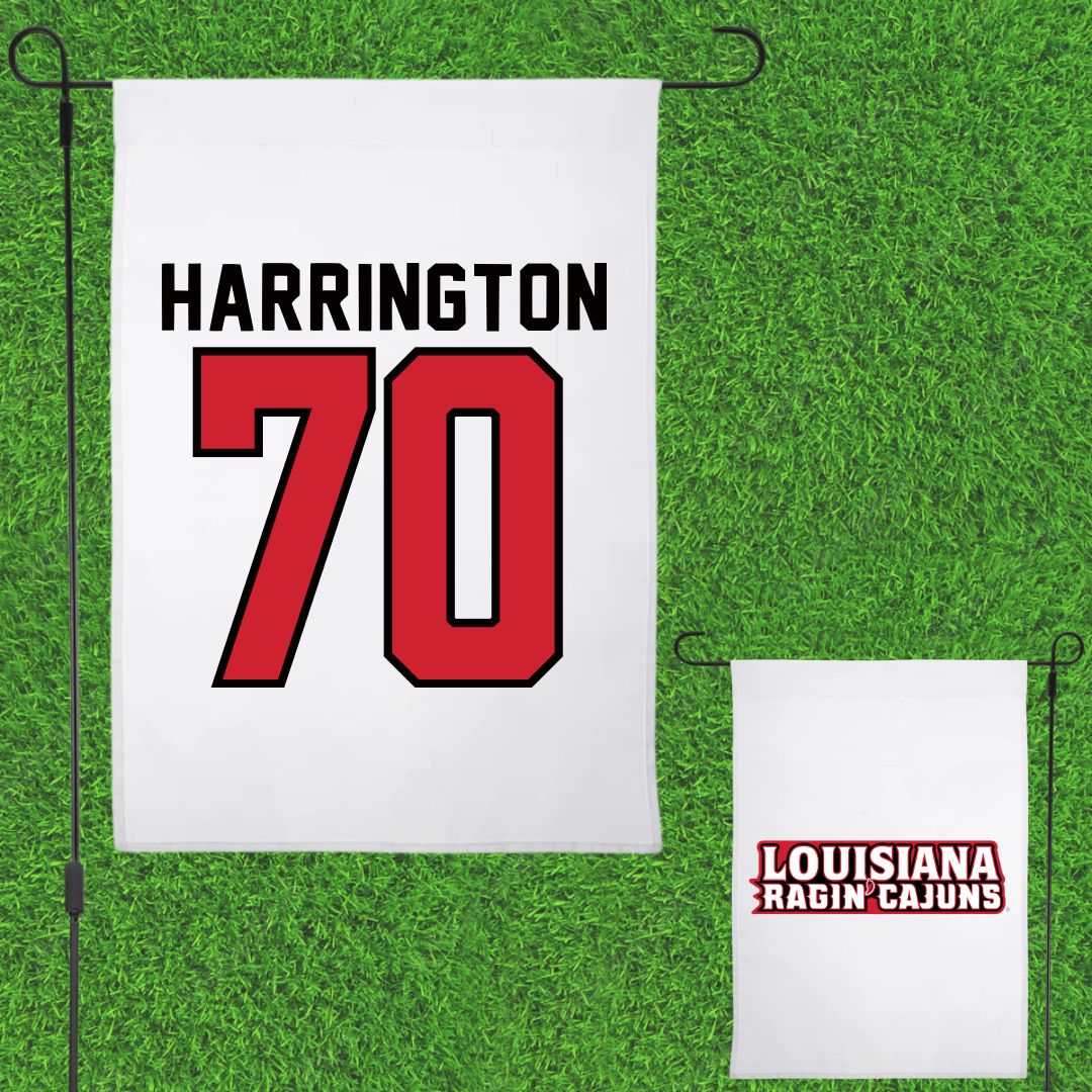 University of Louisiana at Lafayette Football White Garden Flag - #70 Jax Harrington