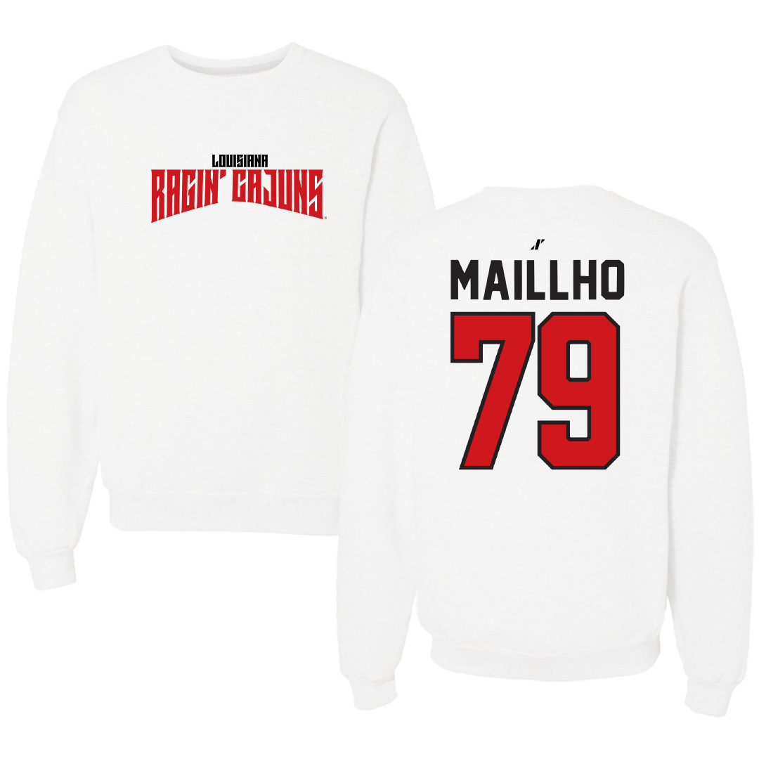 University of Louisiana at Lafayette Football White Classic Crewneck - #79 Andre Maillho
