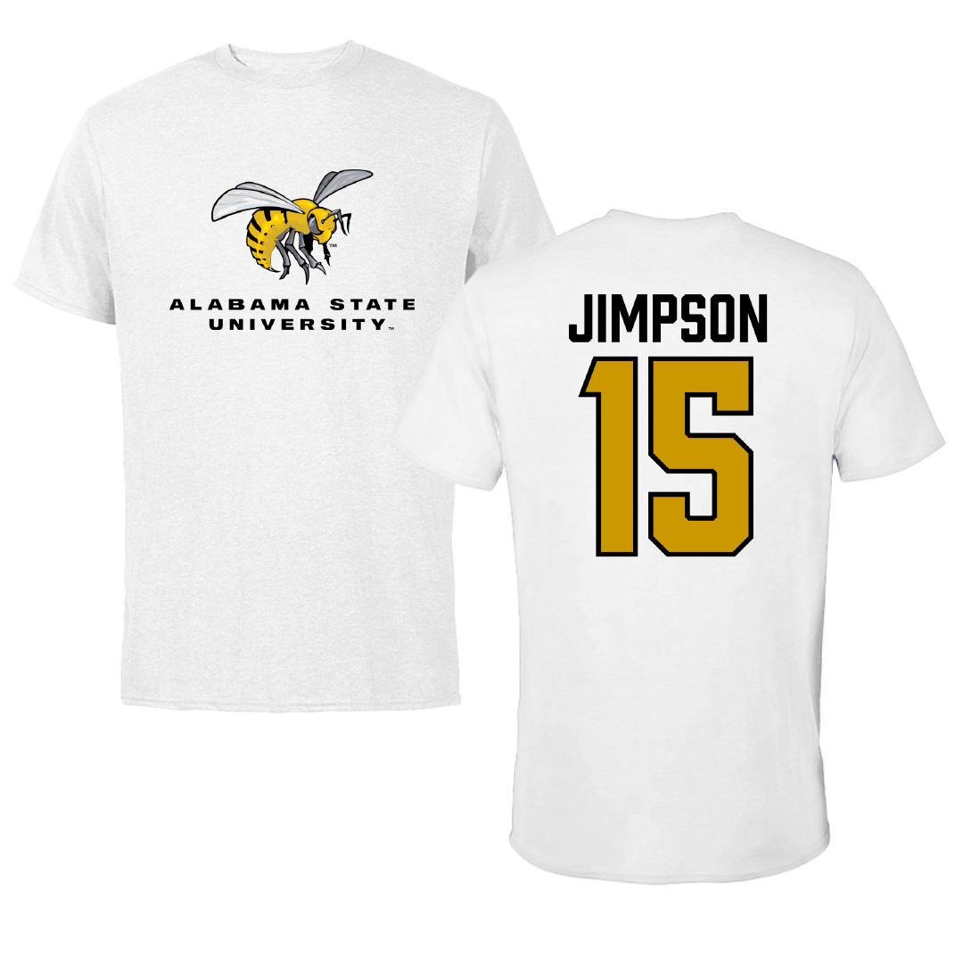 Alabama State University Football White Performance Tee - #15 Zuriel Jimpson