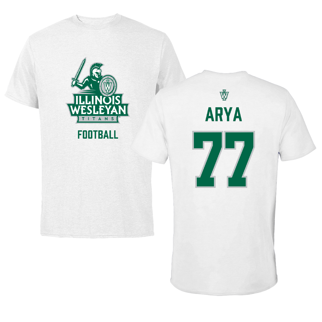 Illinois Wesleyan University Football White Performance Tee - #77 Justin Arya