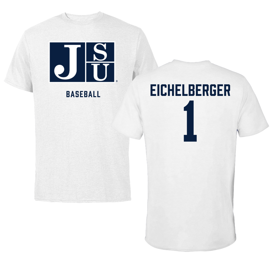 Jackson State University Baseball White Tee - #1 Joseph Eichelberger