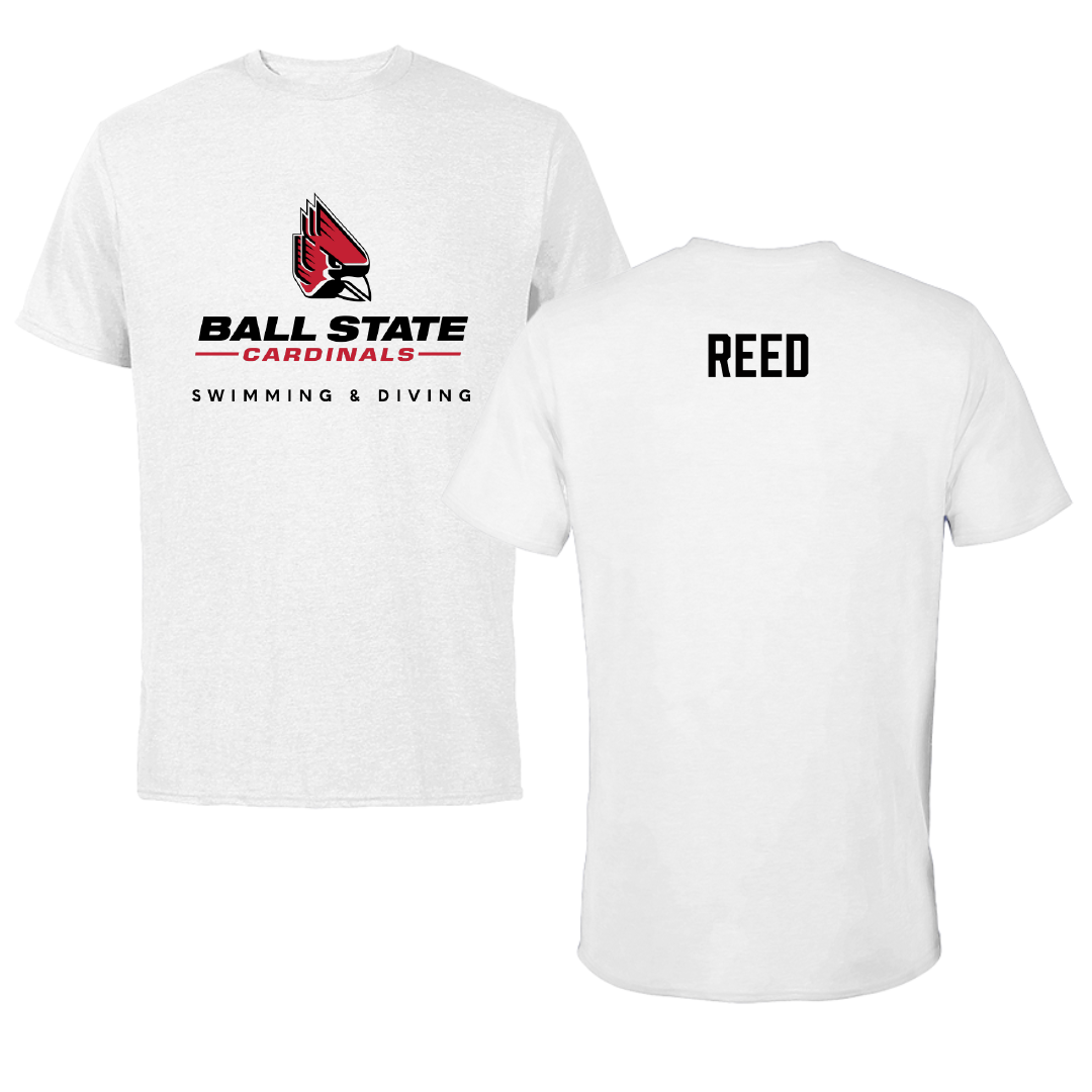 Ball State University Swimming & Diving White Performance Tee - Kenny Reed