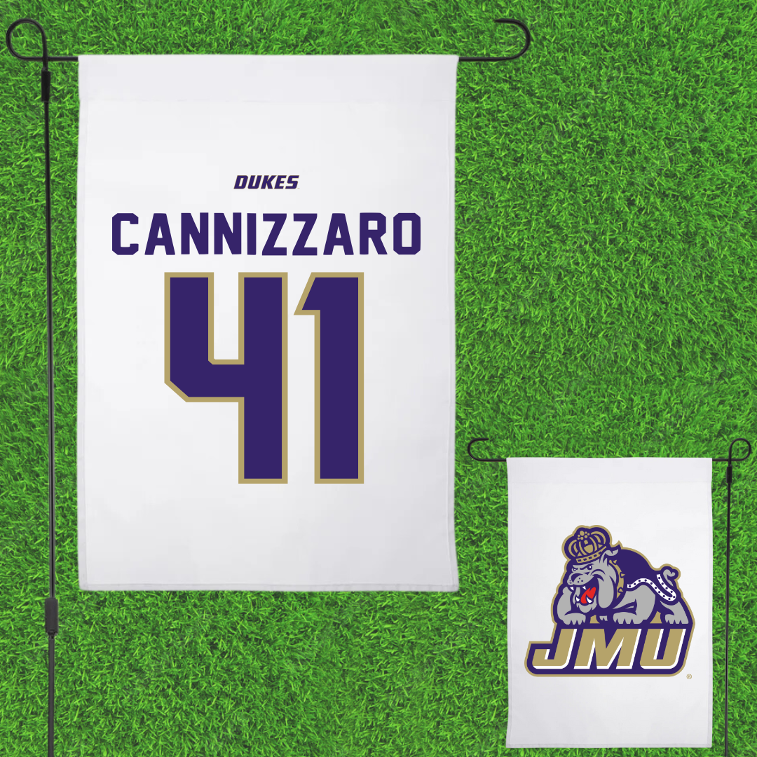 James Madison University Baseball White Garden Flag - #41 Jack Cannizzaro