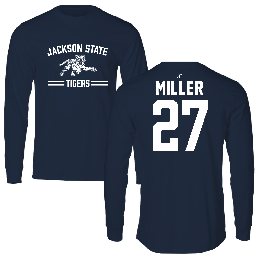 Jackson State University Football Navy General Performance Long Sleeve - #27 Ahmad Miller