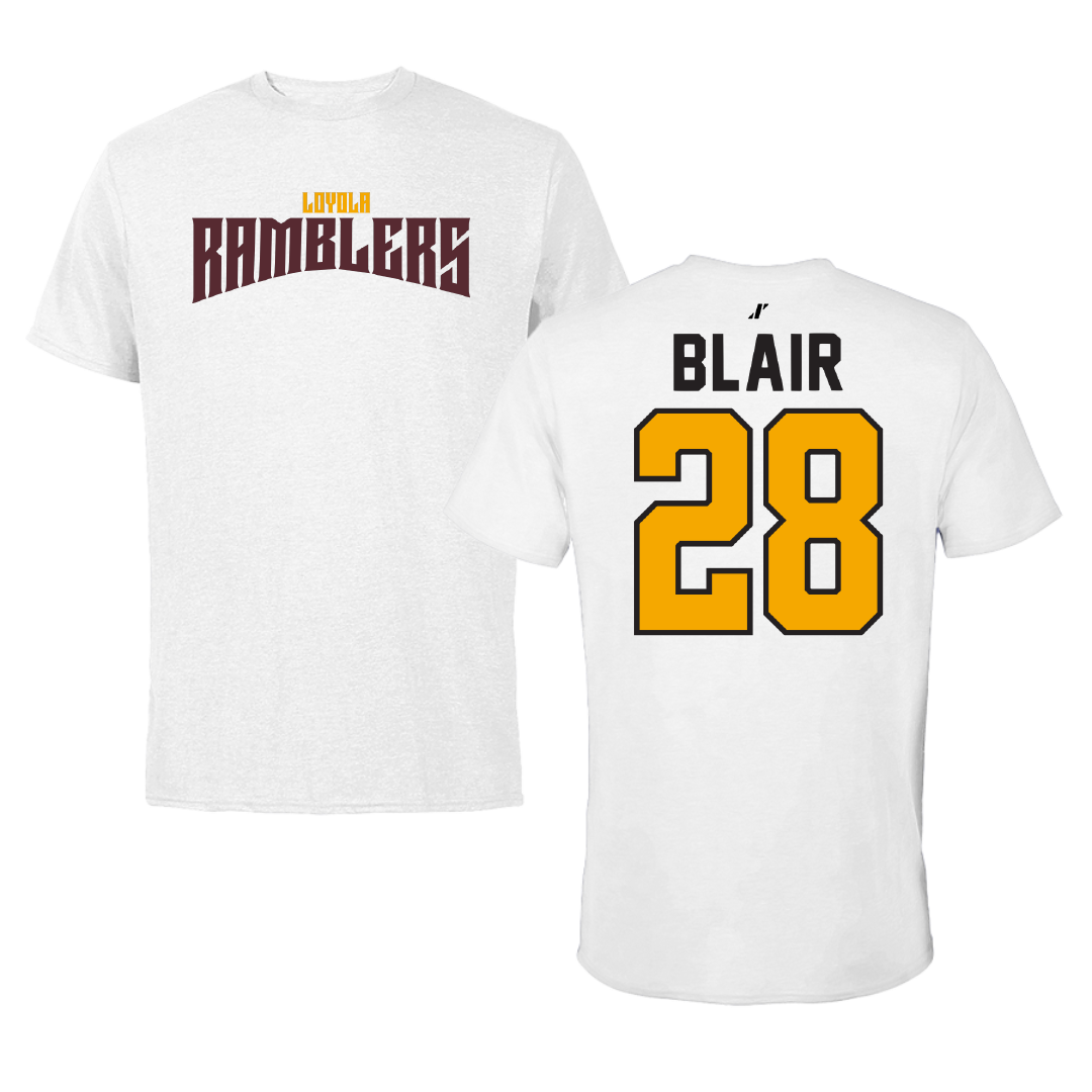 Loyola University-Chicago Soccer White Classic Performance Tee - #28 Quinten Blair