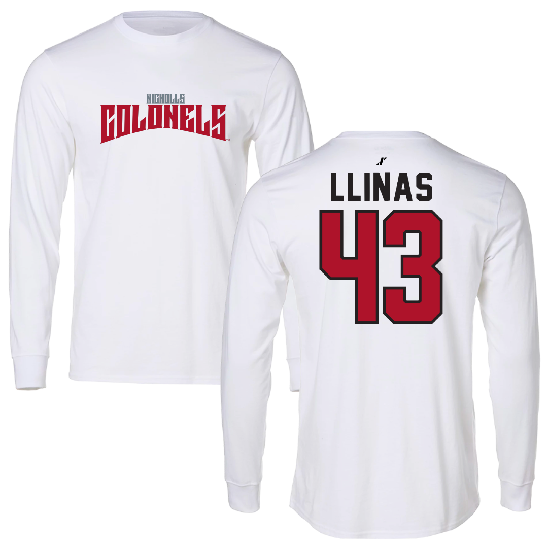 Nicholls State University Baseball White Classic Long Sleeve - #43 Alexander Llinas