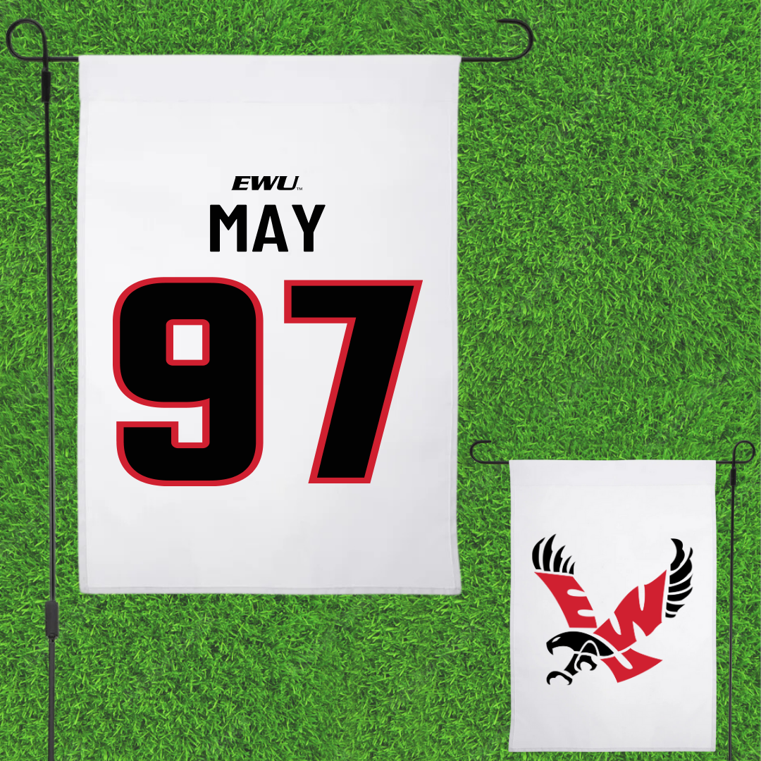 Eastern Washington University Football White Garden Flag - #97 Tariq May