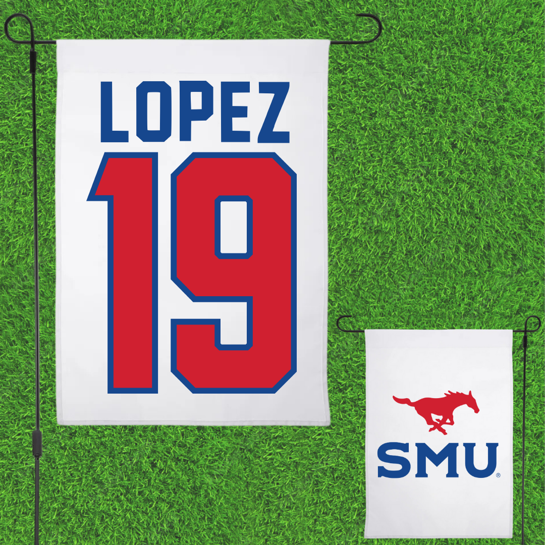 Southern Methodist University Soccer White Garden Flag - #19 Milton Lopez
