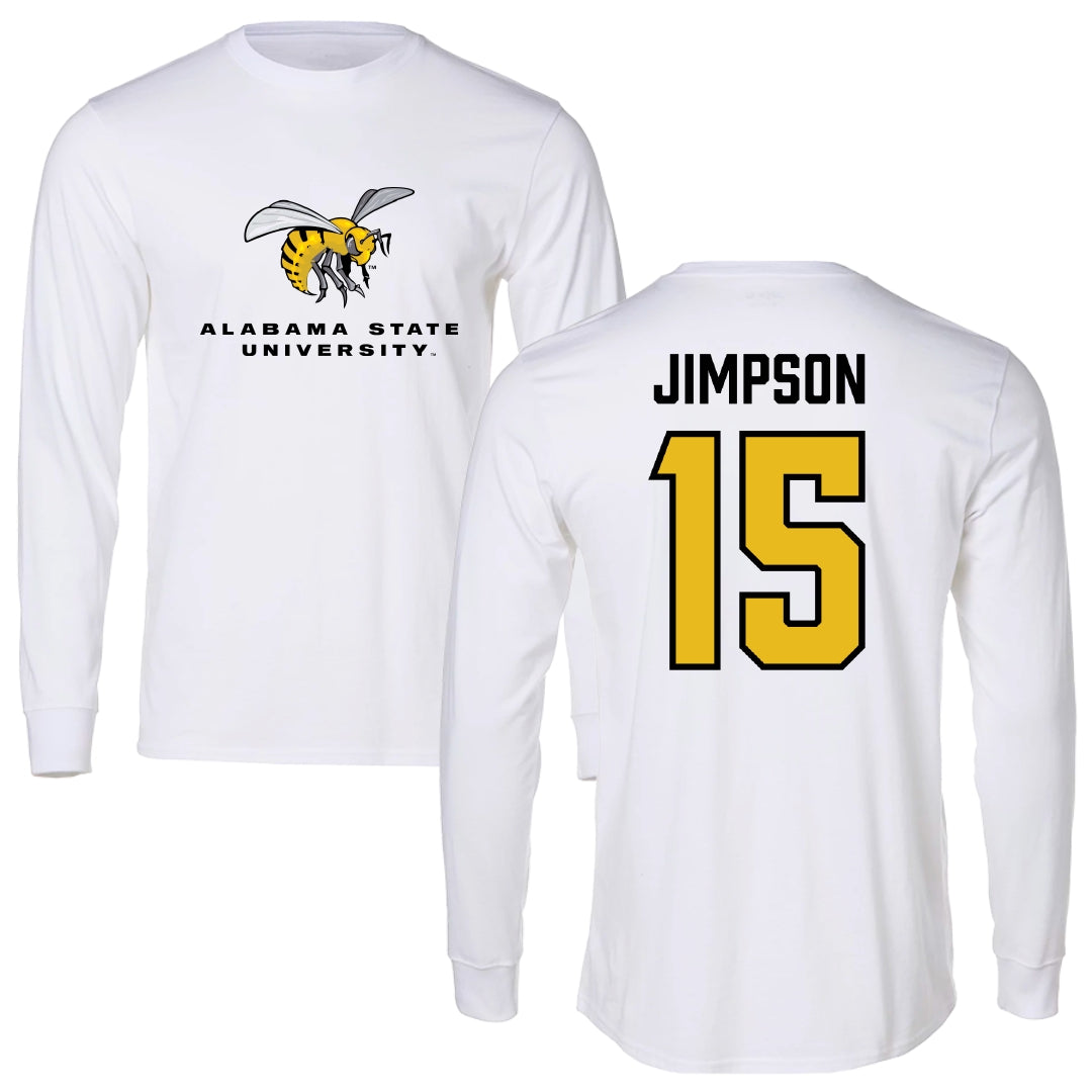 Alabama State University Football White Block Long Sleeve - #15 Zuriel Jimpson