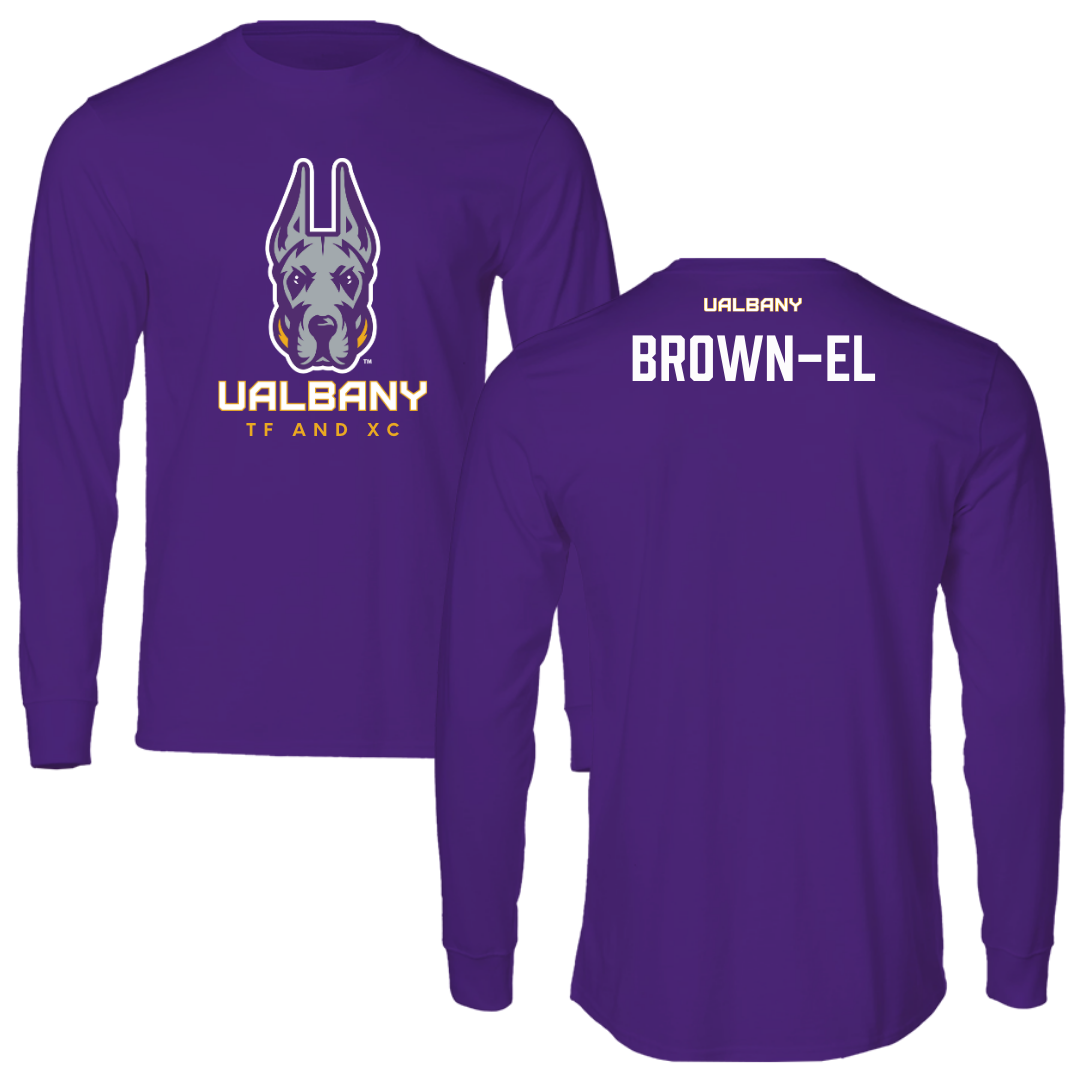 University at Albany TF and XC Purple Mascot Long Sleeve - Malachi Brown-El