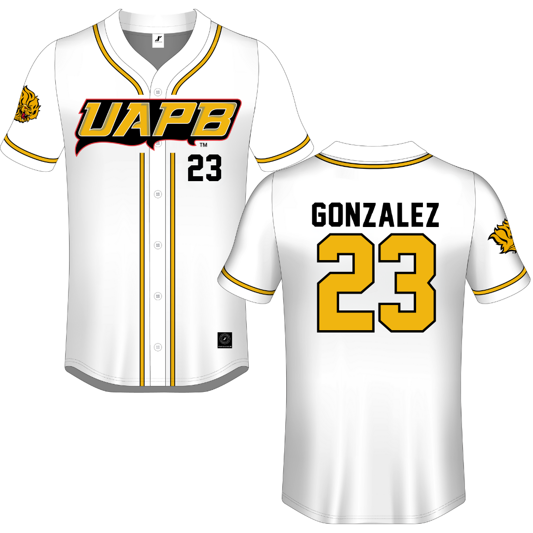 University of Arkansas-Pine Bluff White Button-Down Jersey - #23 Ariana Gonzalez