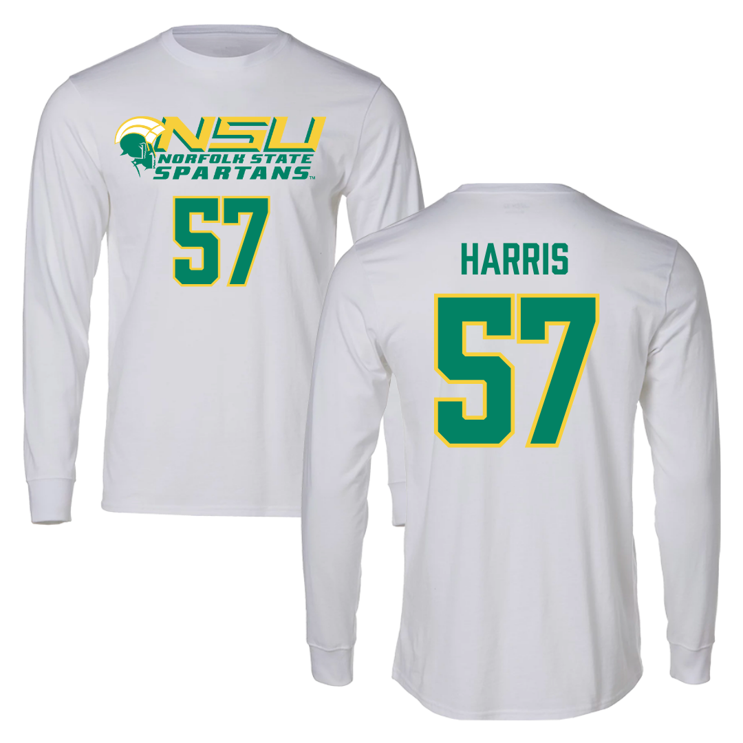 Norfolk State University Football White Performance Long Sleeve - #57 Stewart Harris