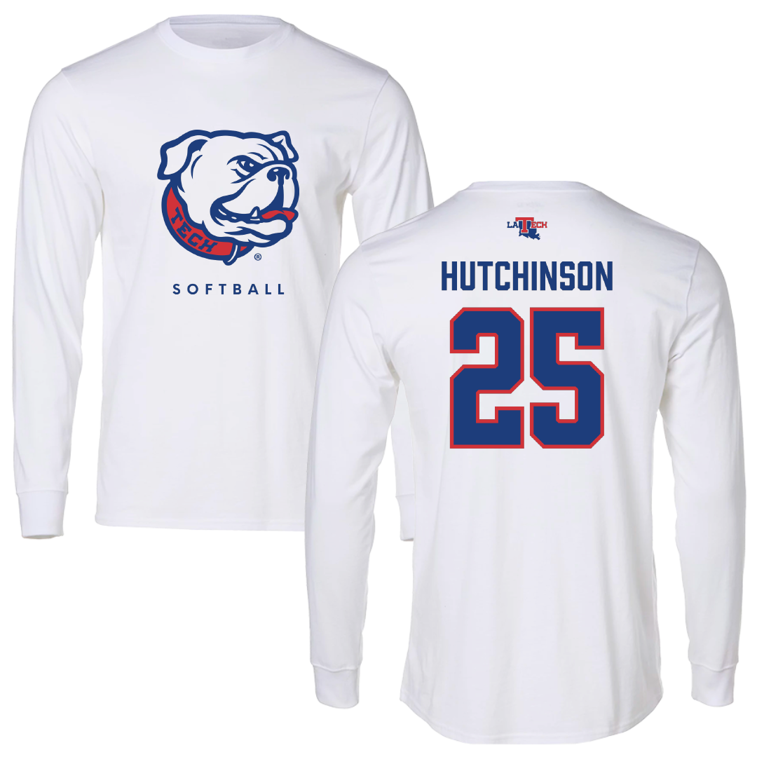 Louisiana Tech University Softball White Performance Long Sleeve - #25 Emma Hutchinson